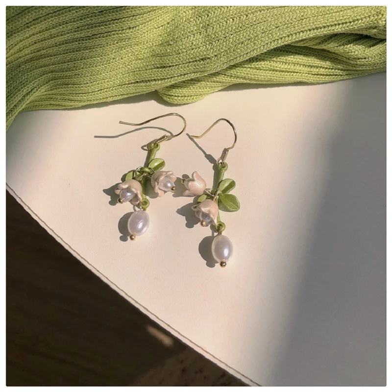 Lily Of The Valley Flowers Earrings Small Pure And Fresh Sweet Girl Joker Fashion Aestheticism Literature Floral Eardrop Jewelry