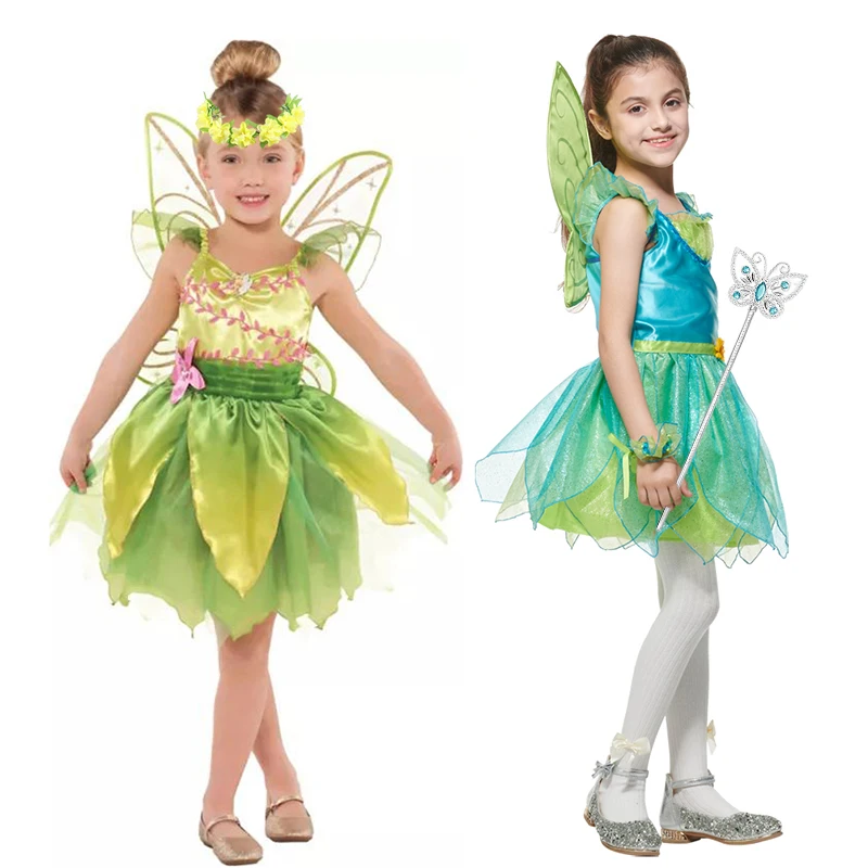 

2023 Disney Girls Cosplay Tinker Bell Princess Dresses Fairy Costume TinkerBell With Wings Kids Birthday Party Cown Clothes 4-8T