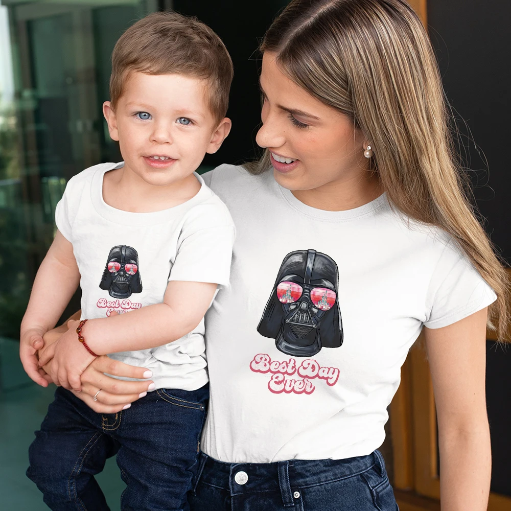 

White Family Outfits T Shirts Casual Disney Hot Sell Sunglasses Series Tops Tees S-2XL Short Sleeve Parent Child Harajuku Style