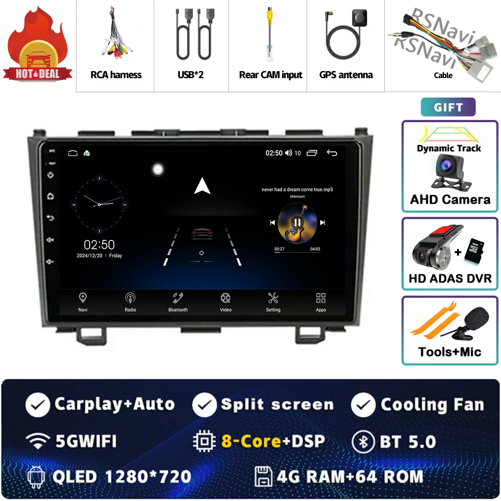 

Android 15 для Honda CRV CR-V 2006 2007 2008 2009 2010 2011 Автомобильный радиоприемник с навигацией Мультимедийный плеер WIFI + 4G беспроводной Carplay Auto