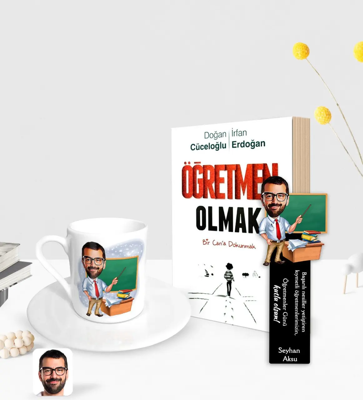 

Персонализированная Мужская учитель карикатура искусственных деревянных книг и стать подарочным набором книг учителя