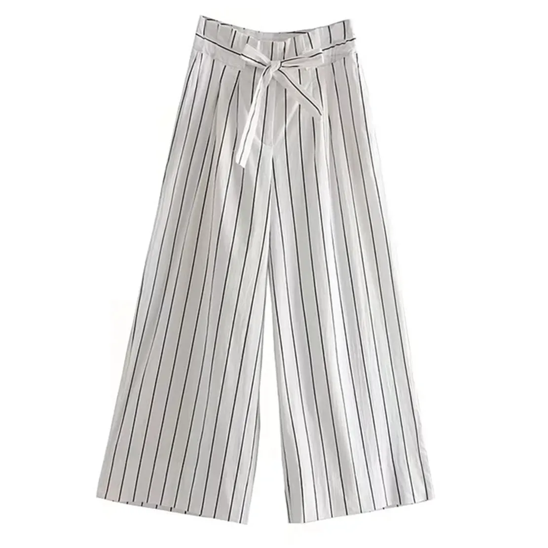 

Dave&Di England Style Fashion Pants Office lady Casual Trousers Striped High Waist Sashes Harem Wide Leg Pants Women