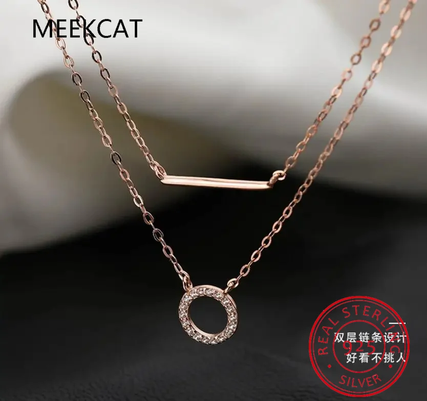 Moissanite Circle Pendant Necklace Niche 925 Sterling Silver Double Layers Chain Necklaces for Women Valentine's Day Gift