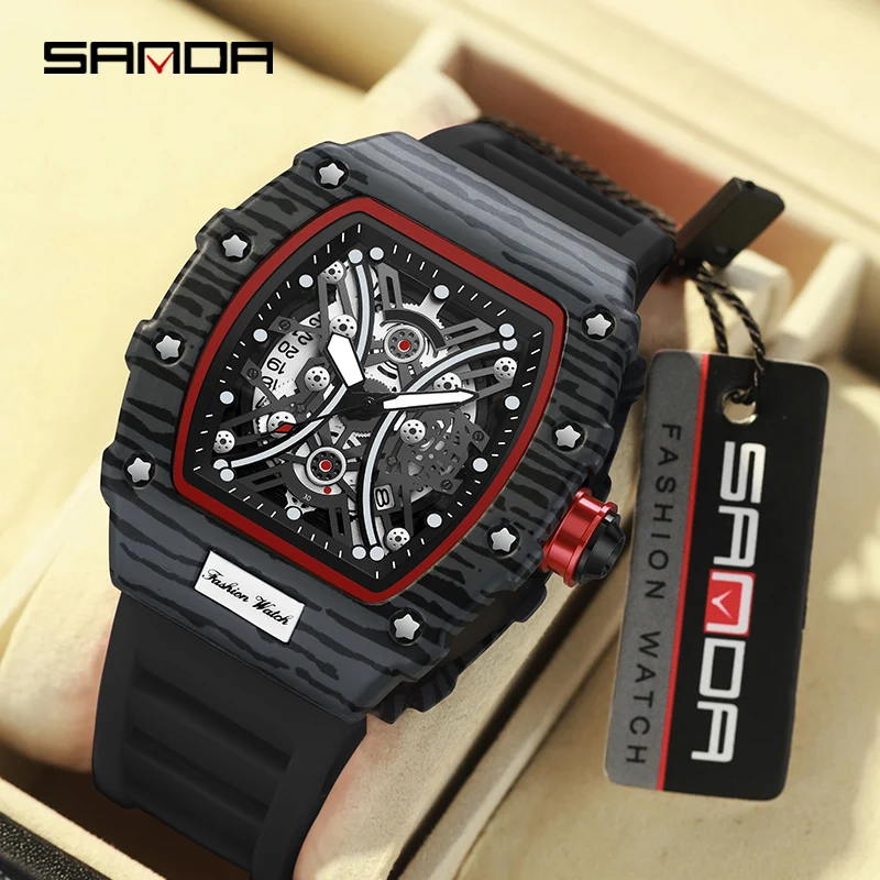 

SANDA Luxury Mens Watch Top Brand Luminous Pointer Quartz Wristwatches Fashion 30M Waterproof Silicone Strap Calendar Men Watch