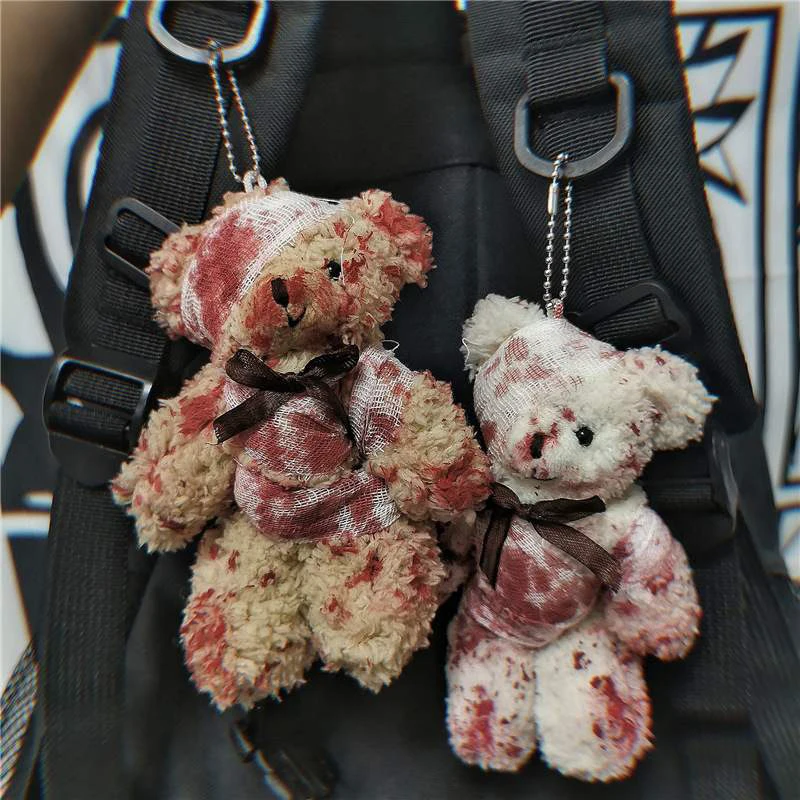 Injured Teddy Bear Soft Stuffed Toys Package Pendant Plush Doll Gloomy Bear Key Chain Plush Doll Birthday Gift for Cool Girl Boy