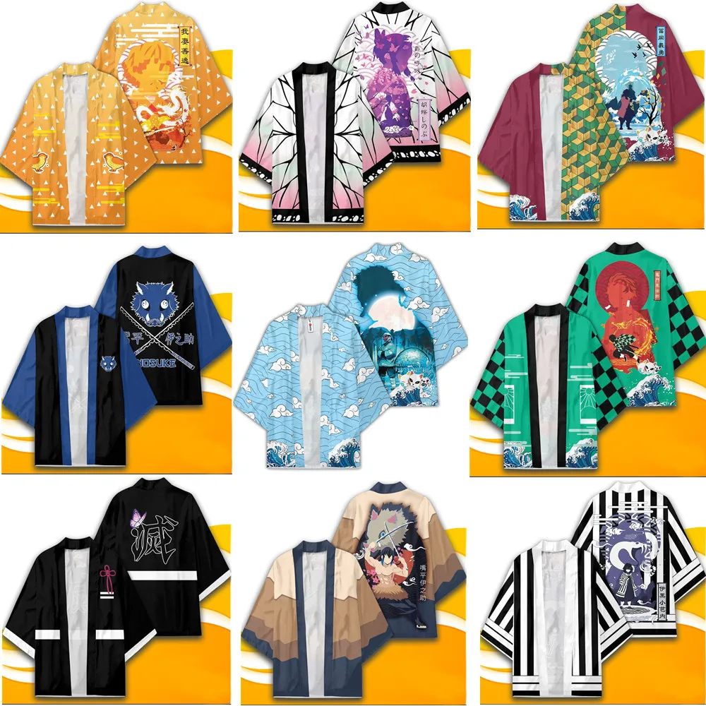 

Demon Slayer Kimetsu no Yaiba Agatsuma Zenitsu Kamado Tanjirou Tomioka Giyuu Himejima Kyoumei Cloak Haori Kimono Yukata Cosplay