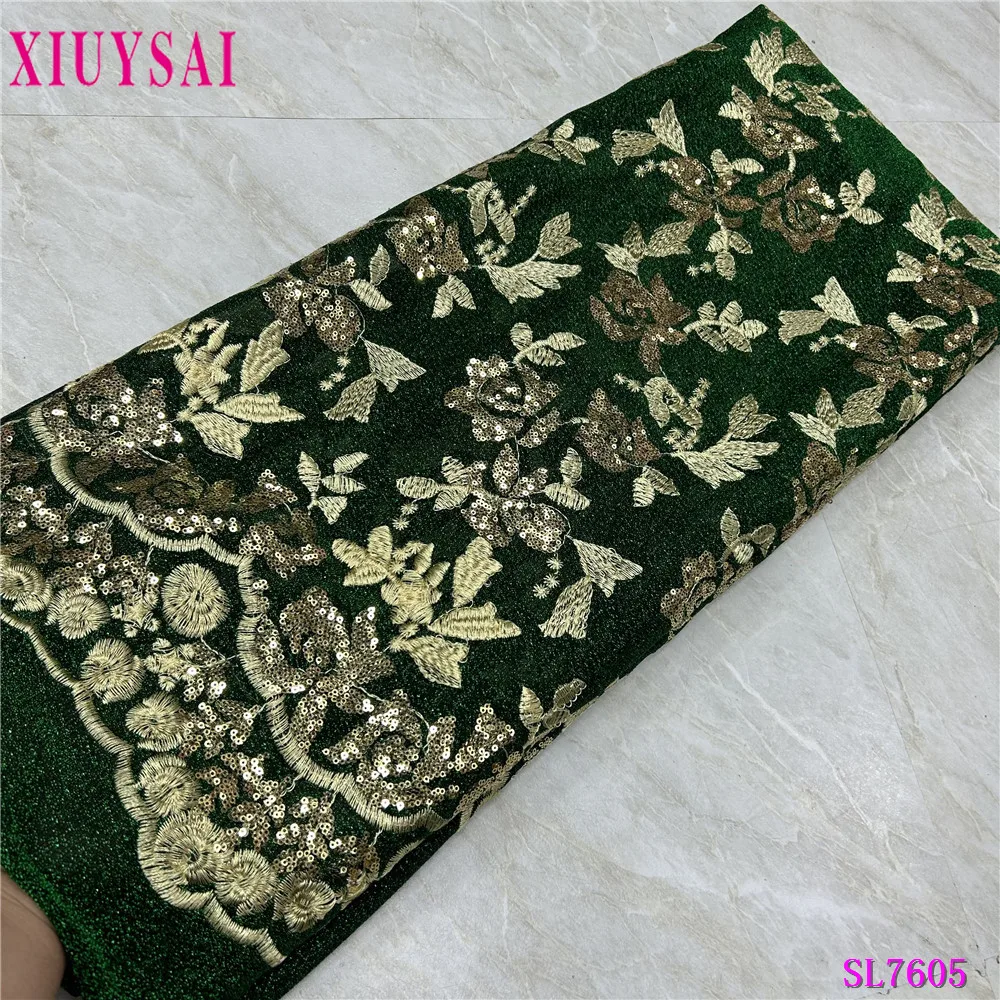 

New Velvet Sequins African Lace Fabrics 2023 Embroidered High Quality Black Green Nigerian Velvet French Tulle Lace