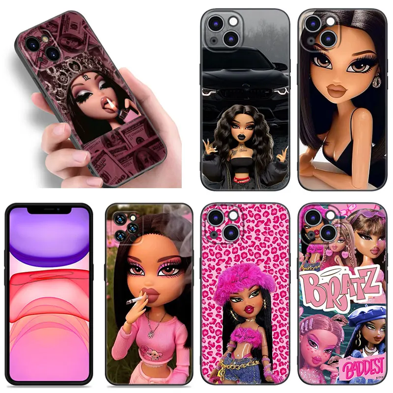 Модный черный силиконовый чехол для телефона с куклой B-Bratz Apple iPhone 12 13 Mini 11 14 15 16 Pro