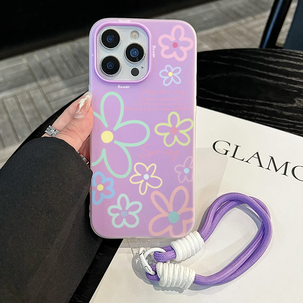 Чехол для телефона из ТПУ с ремешком на запястье для Redmi Note 14 Pro Plus 5G, 14, 13 Pro, 12, 11, 10, 14C, 13C, 15C 4G 5G, с корейскими цветами и шнурком (art.: 3920dbba7aa23) - 3920dbba7aa23