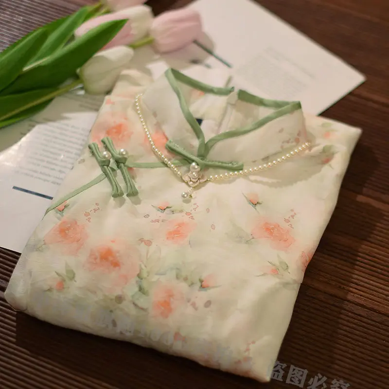 

Традиционное китайское платье Ципао, свежее элегантное милое Ретро платье для молодых девушек, женская летняя одежда