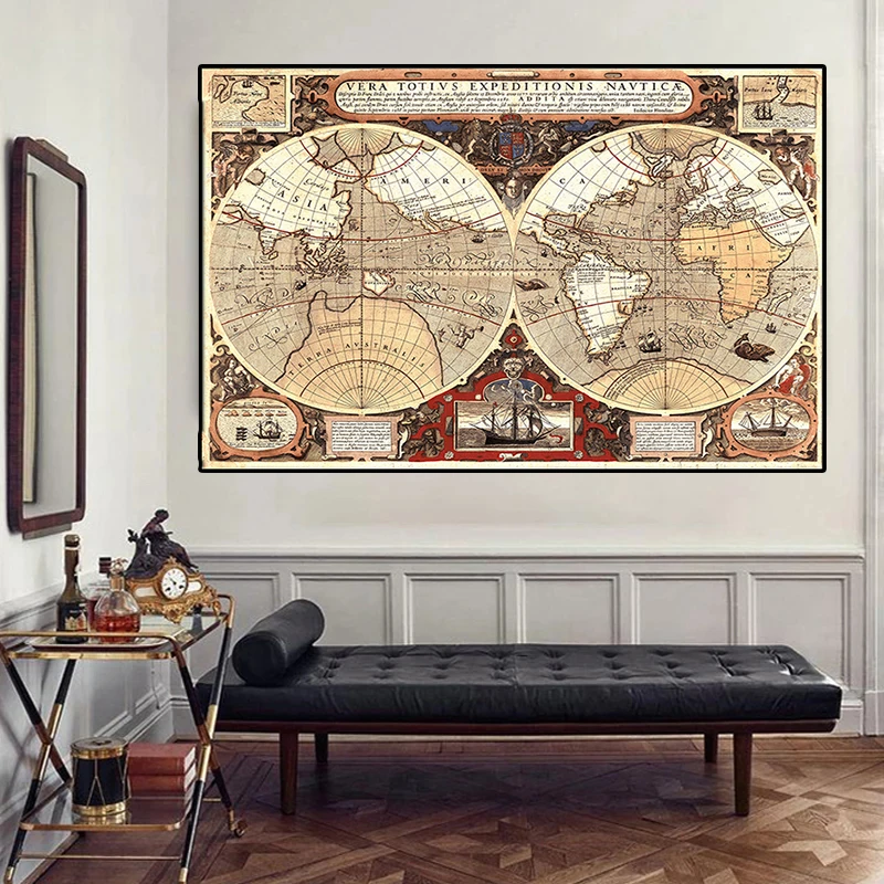 

150x10 0 см винтажная карта мира, большой постер, глобус, Нетканая холщовая картина, настенная наклейка, карта, домашняя искусственная картина