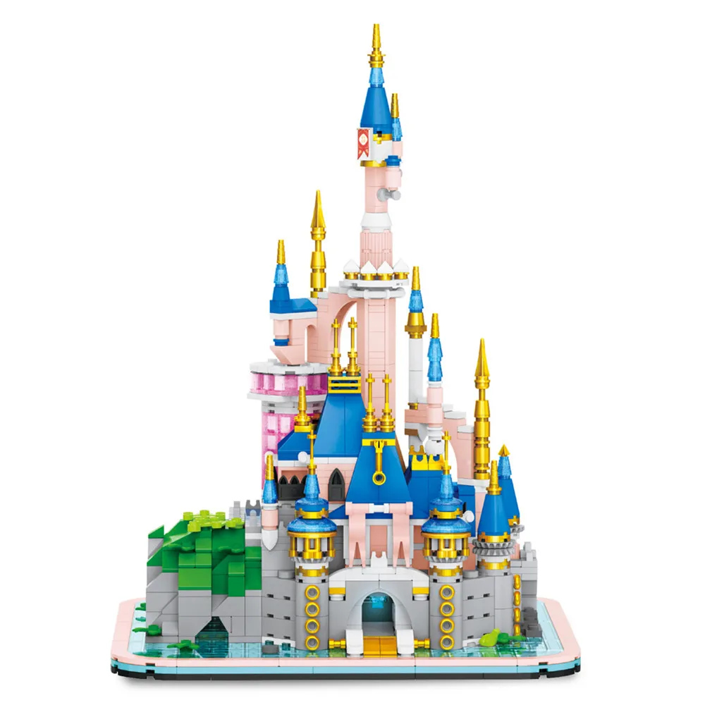 

Disney Princess Lighting Castle World Park Friends Block Disneyland Fairy Tales Pink Castle Model Brick Toy for Gifts Set Kid