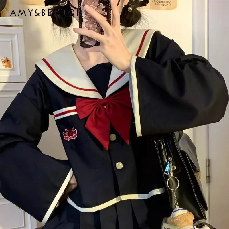 Новинка 2024 японская оригинальная форма JK элегантный стиль синяя вышитая верхняя