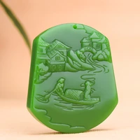 landscape green jade pendant necklace fashion jewelry chinese natural jadeite carved charm amulet gift accessories for women men