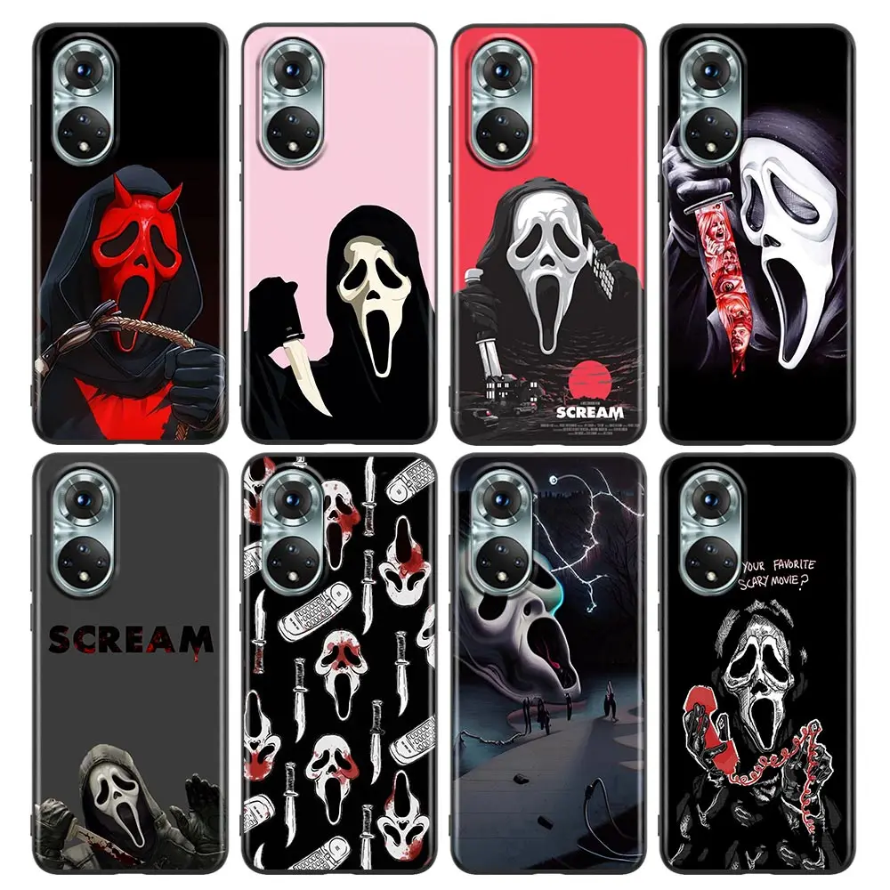 

Black Ghostface Horror Scream Art Pattern Case For Honor X8 60 8X 9X 50 30i 21i 20 9A Play Nova 8i 9 SE Y60 Magic4 Pro Lite Capa