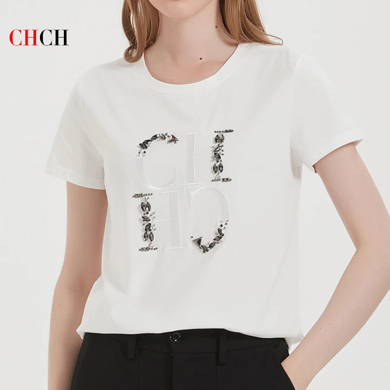 

CHCH Brand New T-shirts For Women Summer 2023 Casual T-shirt Short Sleeve Cotton Tee Shirt Femme camisetas