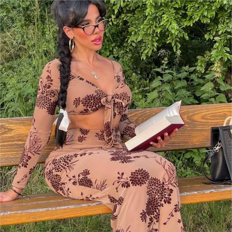 

Korean Fashion Clothing Summer Dress Women 2023 Female Tight Long Sleeve Sexy Neck Lace Skirt Two Satchel Buttock Suit Print
