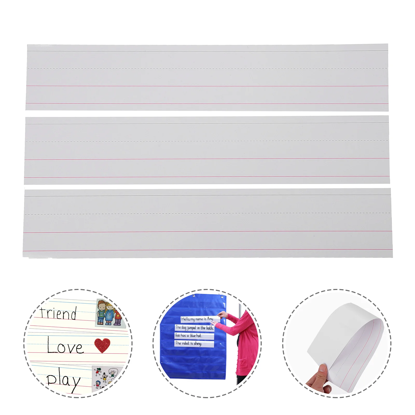 

50 Pcs Word Card Sentence Strip Letter Sticker Dry-Erase Strips Note Office Supplies Paper Lined Ruled School Learning