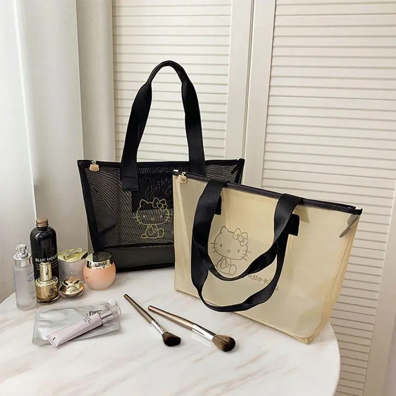 

Kawaii Sanriod аниме хобби Китти вместительная сумка через плечо сетчатая прозрачная косметичка дорожная сумка для хранения сумка для мам