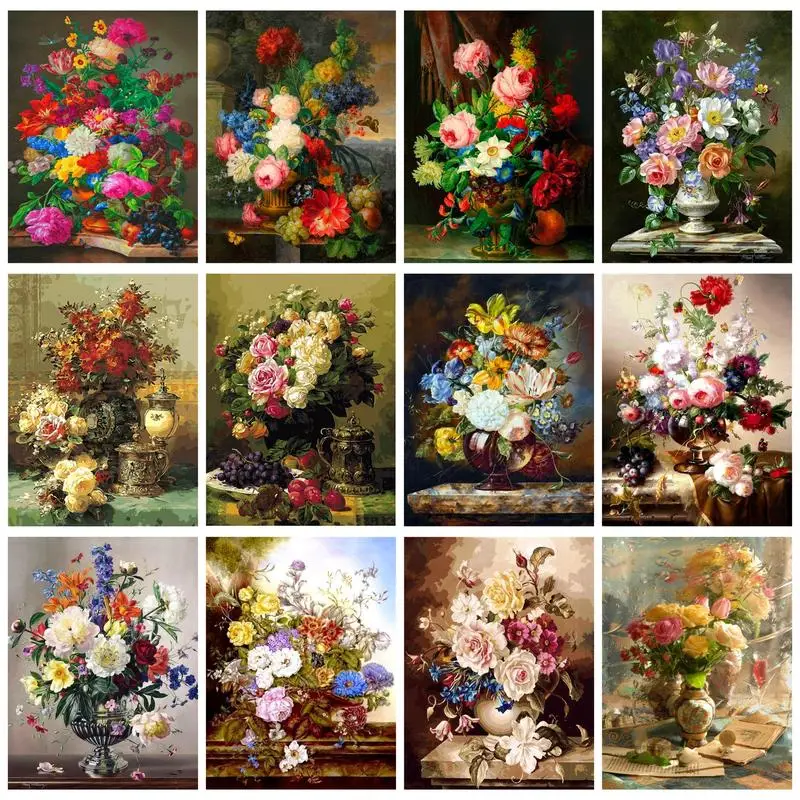 

GATYZTORY Classical Painting By Numbers Flowers Home Decors Oil Drawing Paint Kit Gift Handmade Kill Time Diy Crafts For Adults