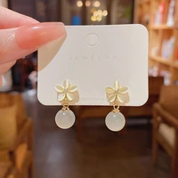 flower drop earrings opal dangle earrings exquisite white transparent beads plant pendant earrings korean fashion luxury jewelry
