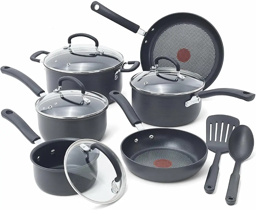

T-fal Ultimate Hard Anodized Nonstick Cookware Set 12 Piece Pots and Pans, Dishwasher Safe Grey