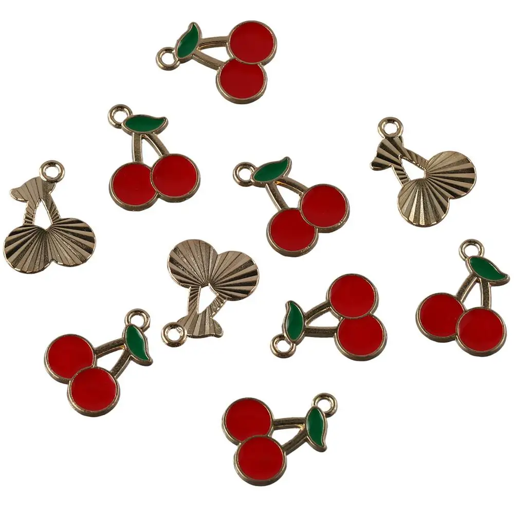 

Enamel Red Cherry Pendant Charms Delicate Design Alloy 16*20mm Mini Cherry Fruit Dangle Charm For Bracelets