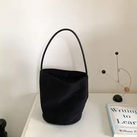 Новая вельветовая простая сумка с верхней ручкой, винтажная сумка на плечо в корейском стиле, женская модная удобная и универсальная текстурная сумка-ведро