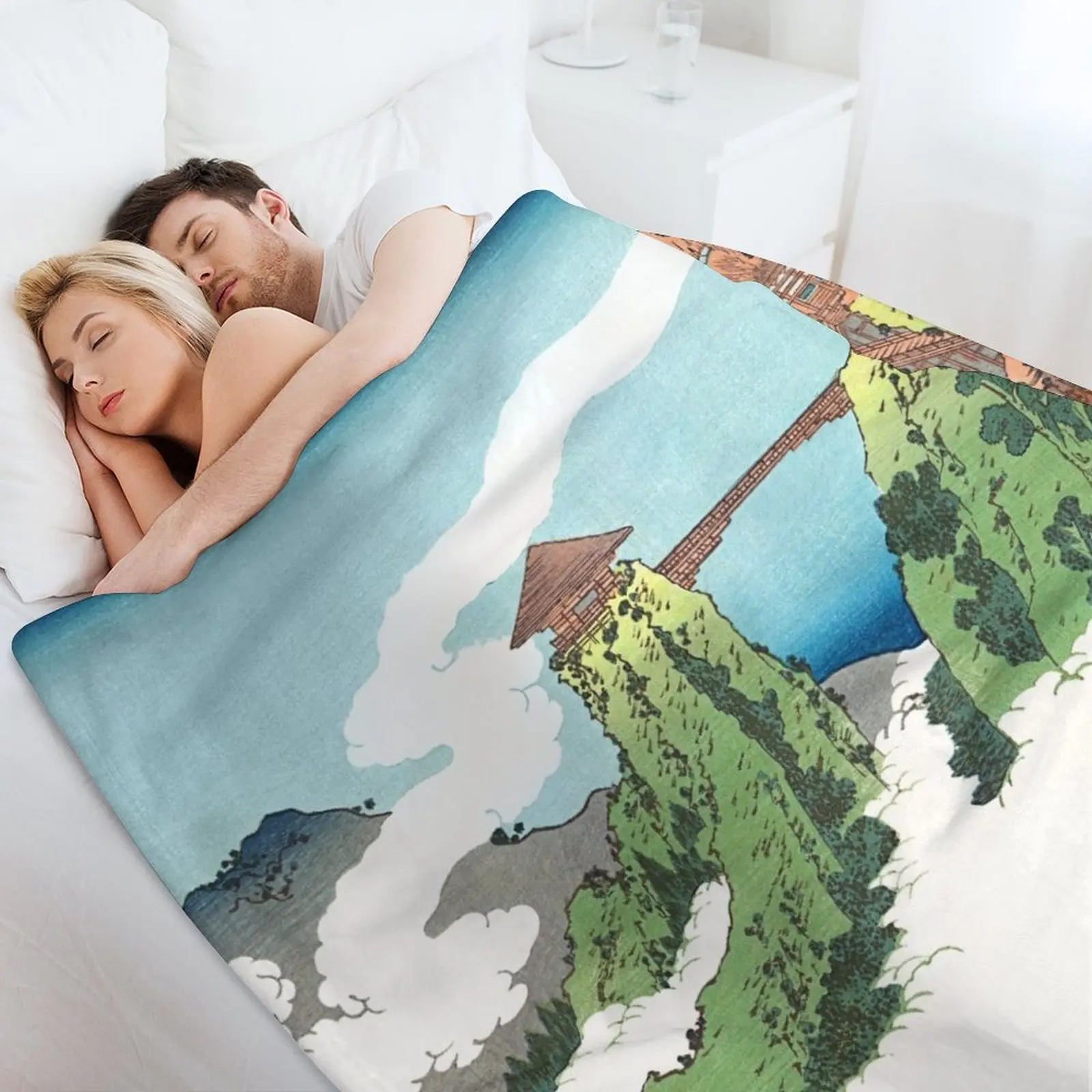 Подвесной облачный мост на горе Gyodo возле Ashikaga от Katsushika Hokusai покрывало для кровати