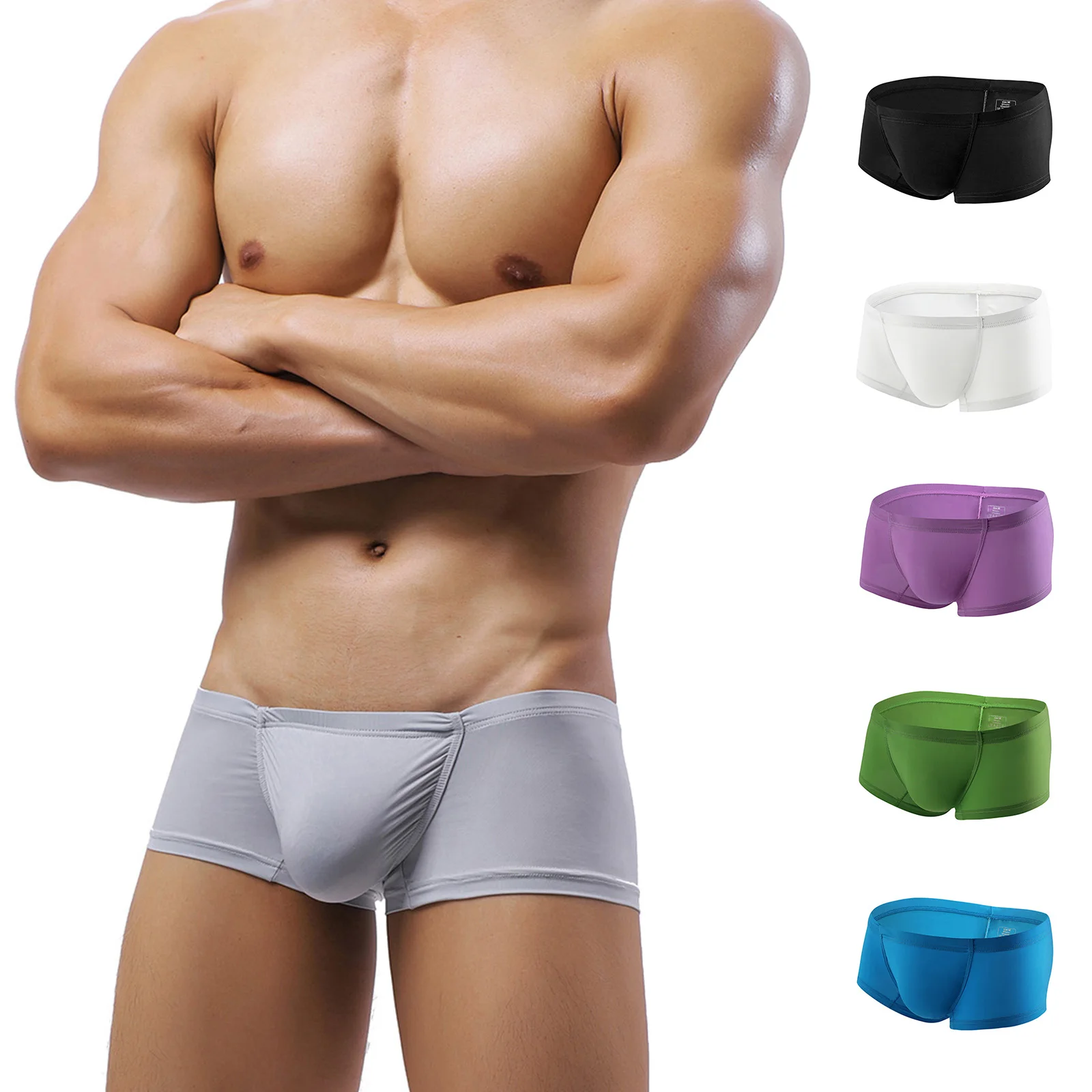 

CLEVER-MENMODE Men's Sexy Panties Male Underwear Translucent Man Boxer Shorts U Convex See Through Breathable Comfy Underpants