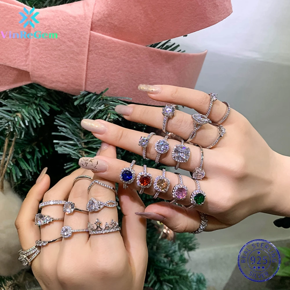 

Vinregem Genuine 925 Sterling Silver 3EX VVS1 White Sapphire Simulated Moissanite Rings Wedding Band for Women Gift Dropshipping