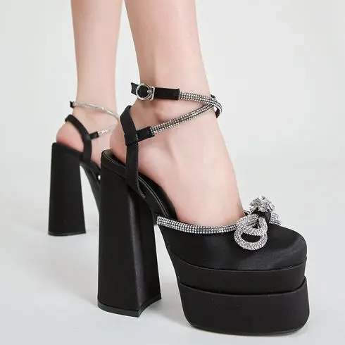 

2022 New Brand Women Sandals Summer Shoes Sexy Thick High Heels Platform Black Red Yellow Dress Party Wedding Shoes Woman Pumps