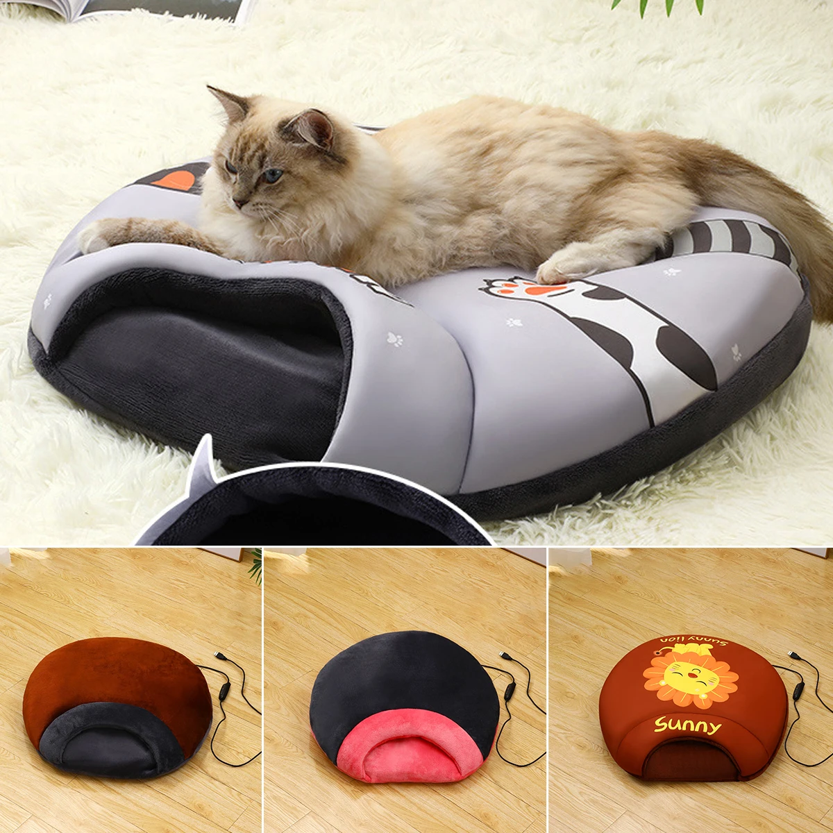 

Электрическая грелка для домашних животных, домашняя кровать для кошек с подогревом, 3 уровня, регулируемая температура и время, моющийся Мя...