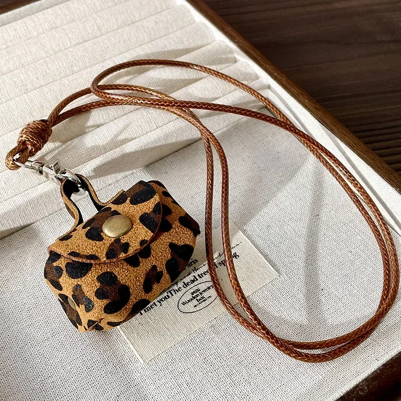 Мини-кожаный кошелек с леопардовым принтом ожерелье подвеской для женщин