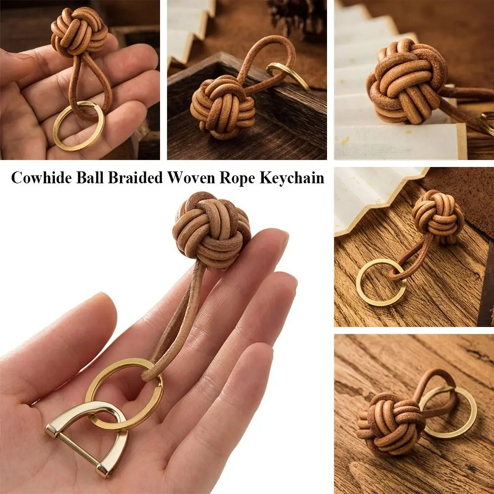 

2 Styles Gift Jewelry For Men Women Keyring Cowhide Ball Braided Woven Rope Keychain DIY Bag Pendant Key Chain Holder