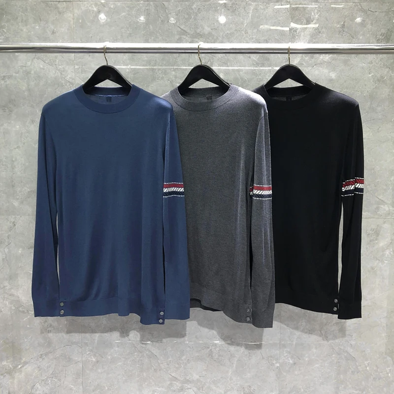 TB THOM Tops Luxury Striped Design Original Men's Sweatshirt High Quality Unisex High-end Casual Autumn Winter Pullover Shirts