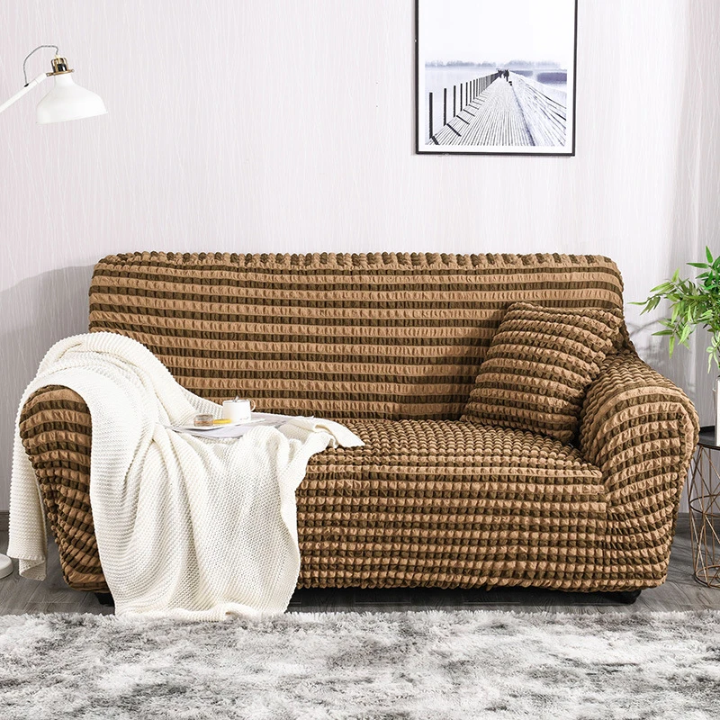 

Striped Seersucker Sofa Cover Full Cover Elastic Sectional Corner Couch Cover Universal Solid Color Stretch Non-Slip Slipcover