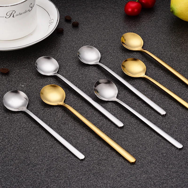 

6pcs 410 Stainless Steel Coffee Spoon round head spoon Korean Style spoons honey dessert gift mixing spoon