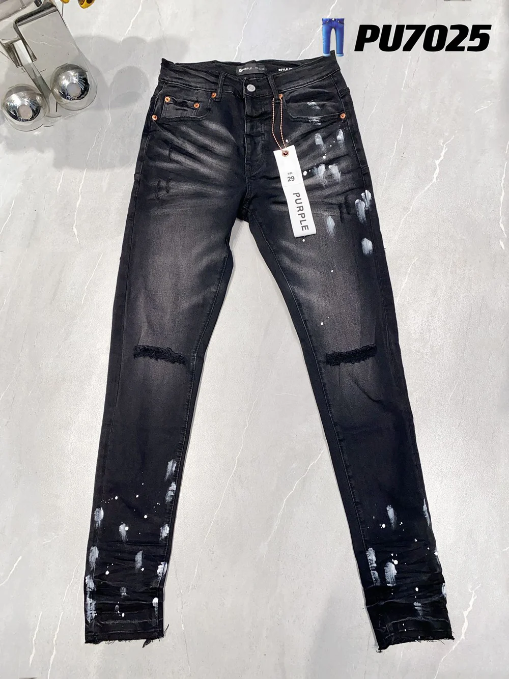 

Мужские рваные джинсы с граффити, сиреневые зауженные джинсы с рисунком в стиле High Street, Стрейчевые брюки с поврежденными дырками, Новое поступление