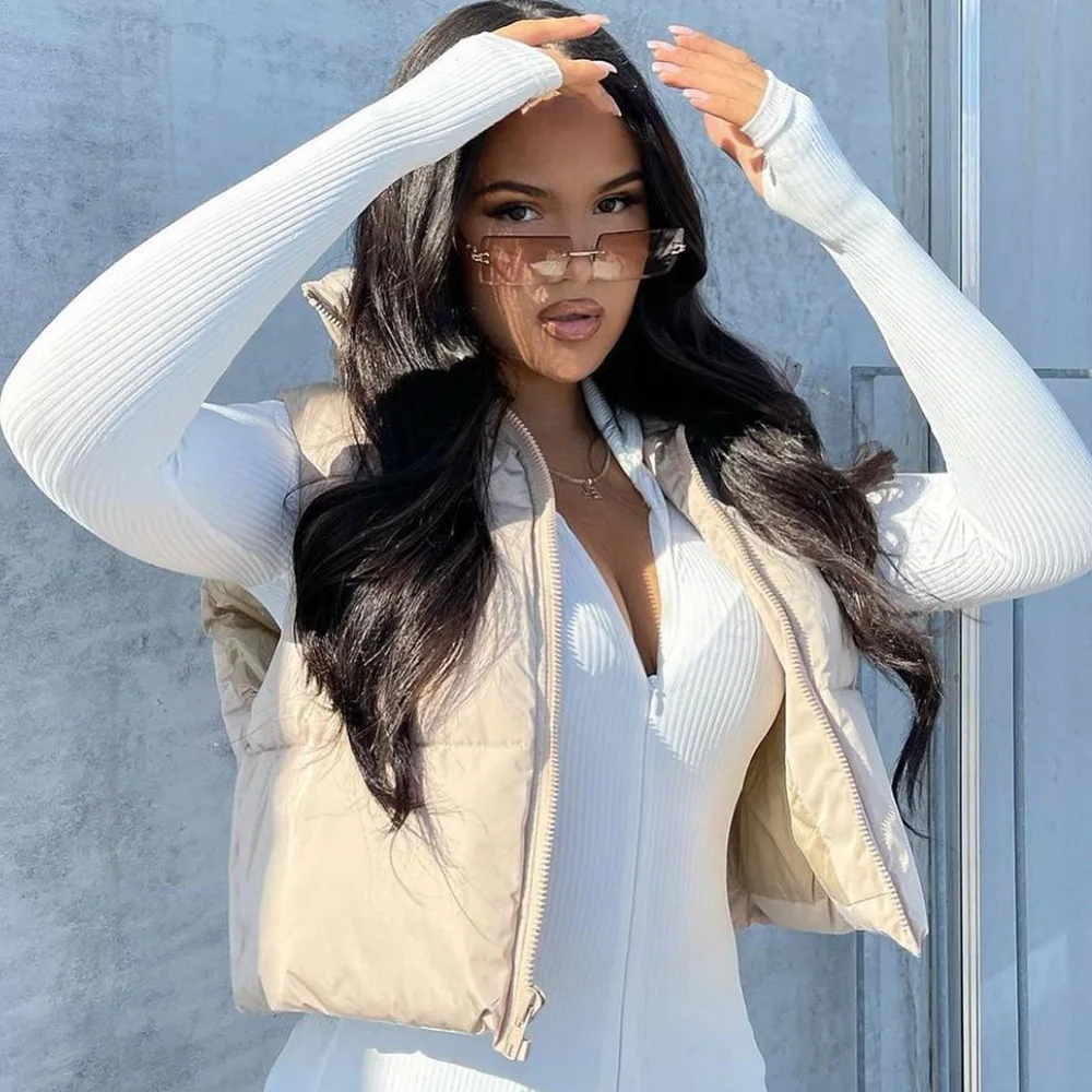 2022 Autumn and Winter New Women's Cotton Clothes Short Women's Jacket Windproof Warm Standing Collar Zipper Filled Cotton Vest