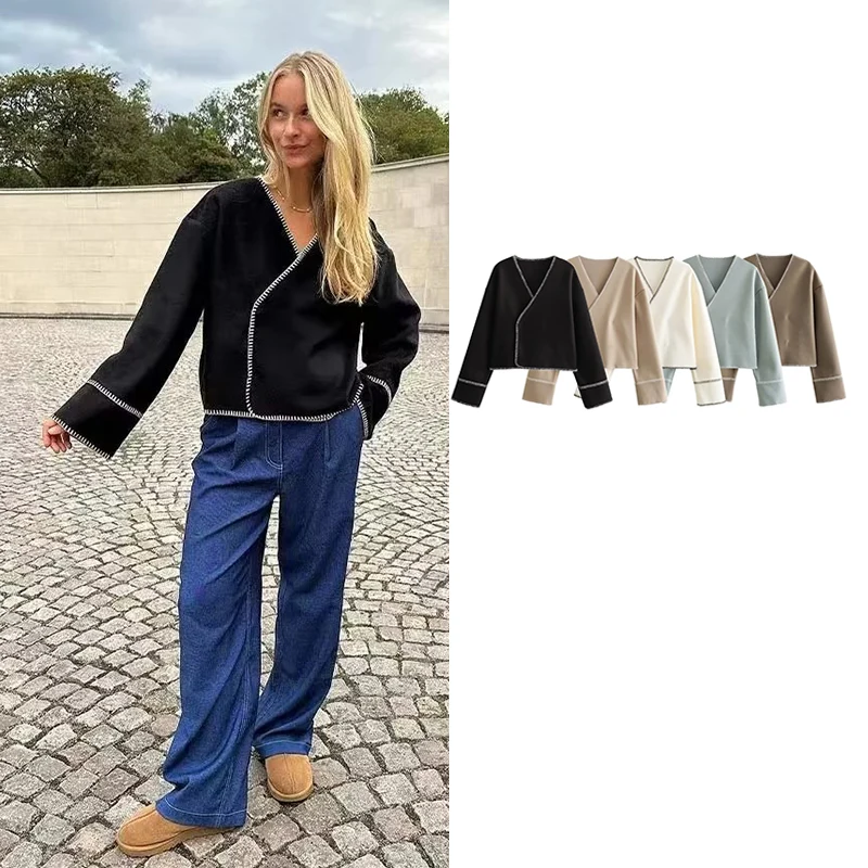 

Куртка женская с длинным рукавом и V-образным вырезом, на пуговицах