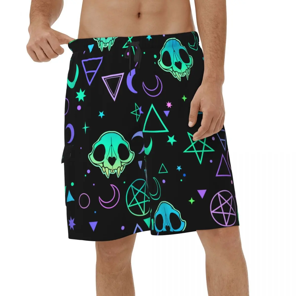 

Psychedelic Cat Skull Shorts Summer Men's Swimwear Geometric Pattern New Men Briefs