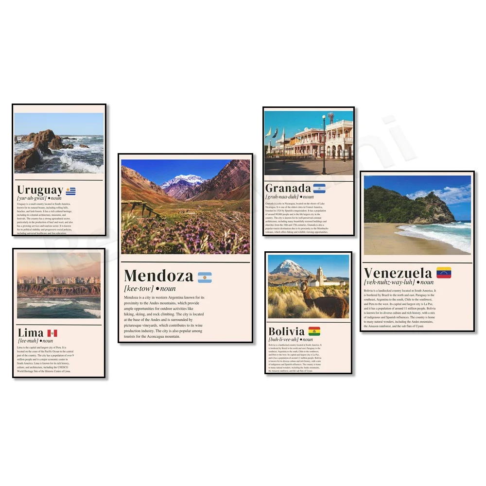 Дорожные постеры Гранада Никарагуа Венесуэли Уругвай Quito Эквадор Аргентина