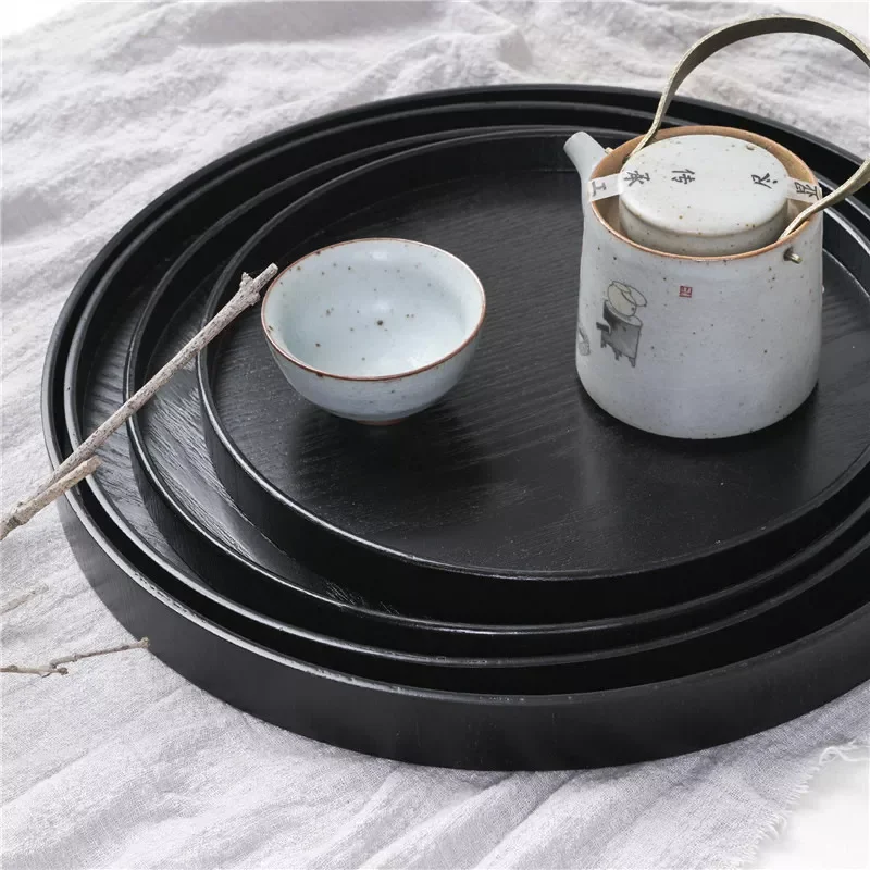 

Wooden Round Tray Tea Tray Japanese Fruit Tray Dessert Tray Tea Cup Tray Creative Solid Wood Plate Dinner Plate 21cm24cm27cm30cm
