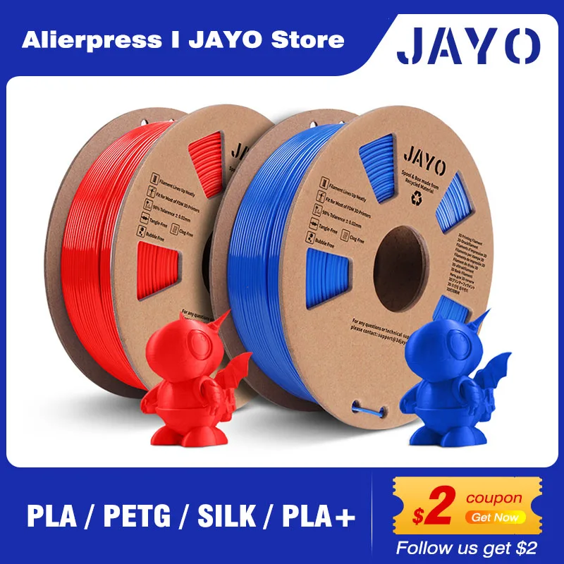 JAYO ABS/PLA META/PETG/SILK/TPU/Wood/ Rainbow/Marble 3D Printer Filament 1.75mm 2 Roll 3D Printing Materials for 3D Printer