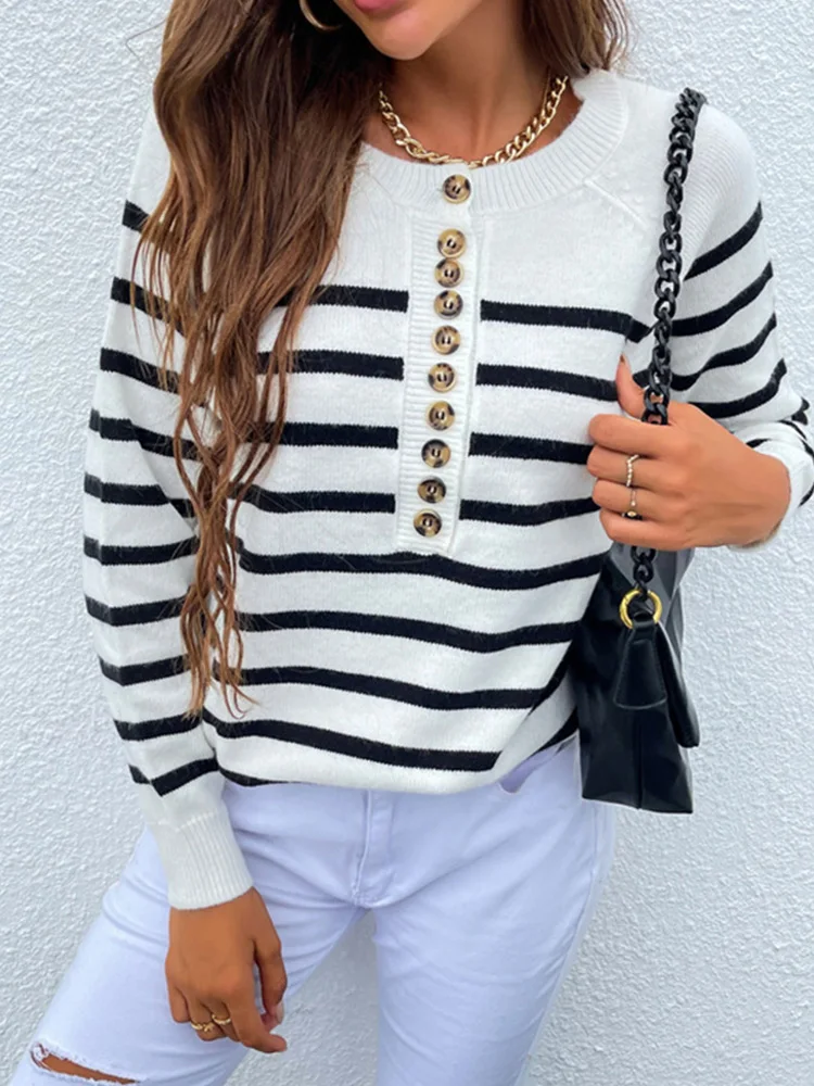 

Женский трикотажный свитер в полоску, с длинным рукавом