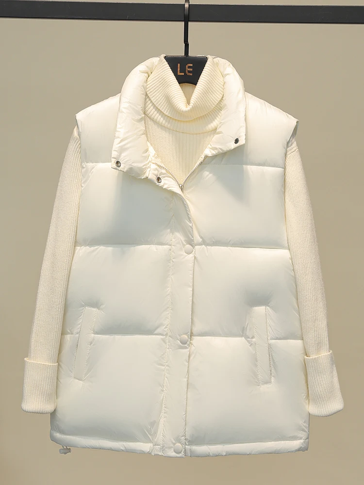 

New Spring Autumn Women Stand Collar Ultra Light Cotton Vest Casual Female Loose Zipper Button Tops Ladies Waistcoat