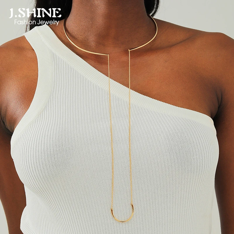 JShine Minimalist Fashion Jewelry INS Long Chain U-Shaped Pendants Collar Gold Color Copper CHOKER Torques Party Necklace