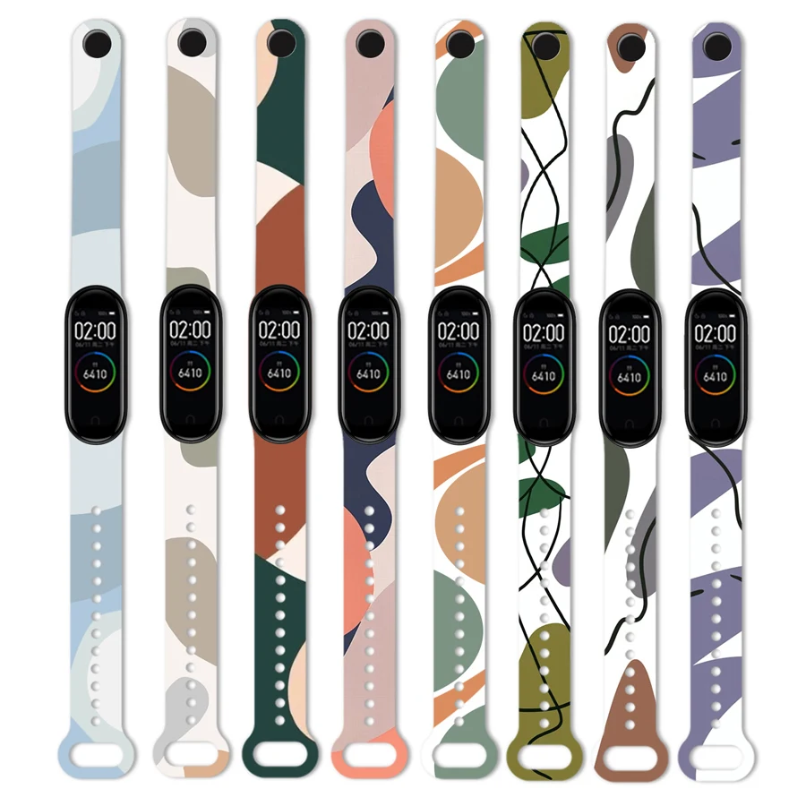 Ремешок силиконовый для Xiaomi Mi Band 5 6 7 браслет с цветочным принтом граффити 3 4 |