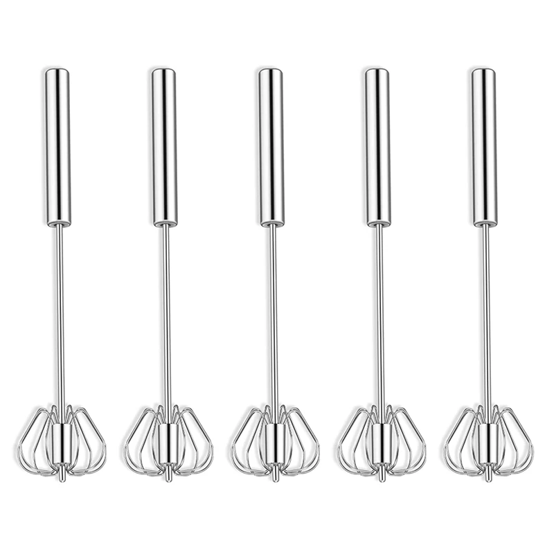 

5Pc Semi-Automatic Egg Whisk Stainless Steel Egg Whisks For Home Blending, Whisking, Beating, Stirring